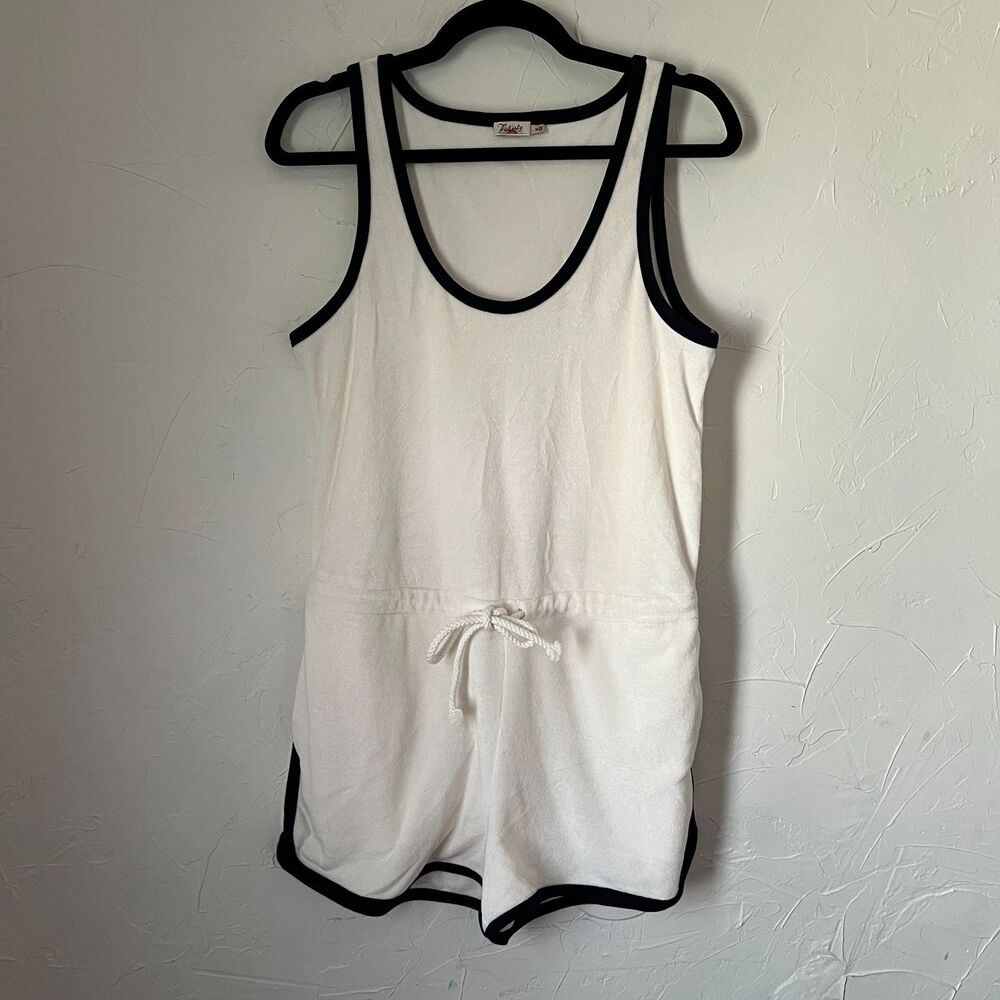 Faherty Cabana Terry Romper White Black Trim Resort Vacation Cover Up Size‎ M